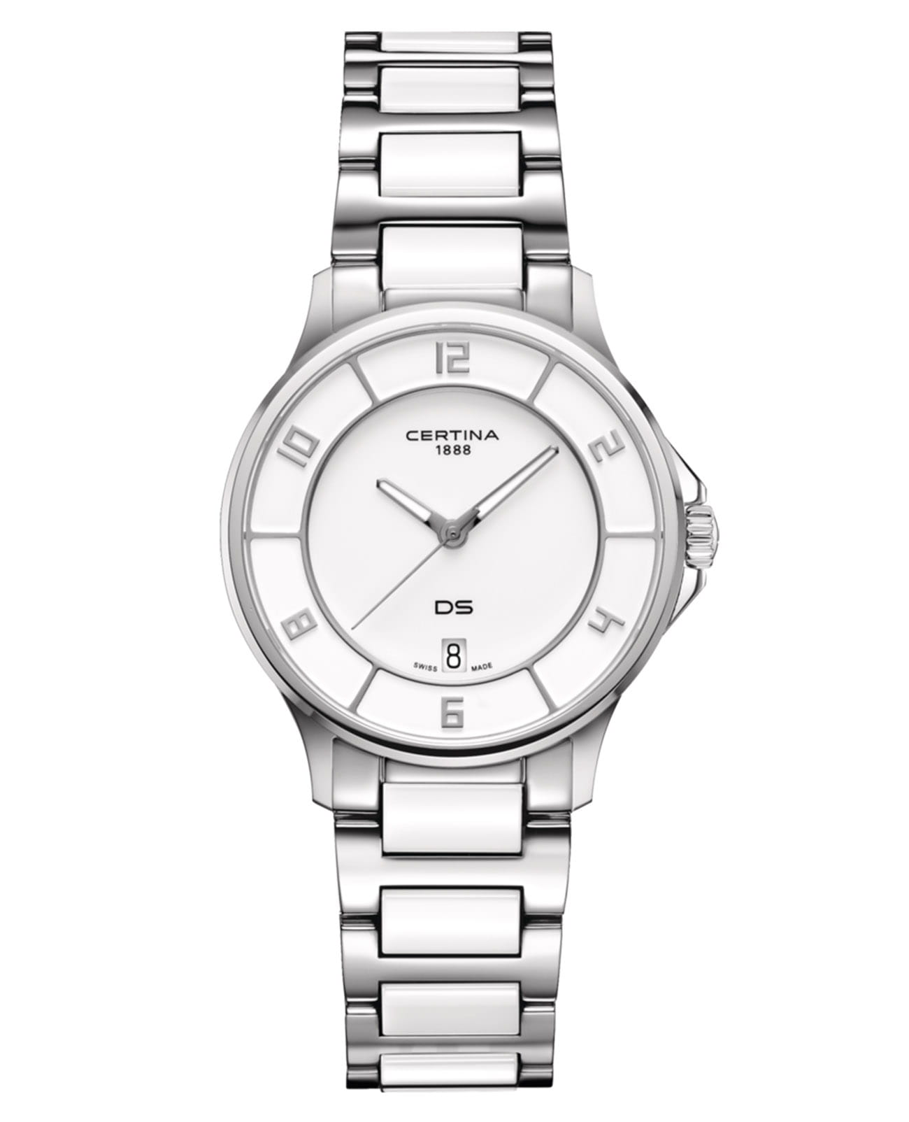 Certina Certina DS-6 Lady C039.251.11.017.00  C0392511101700 кварцевые женские часы белый циферблат, браслет нержавеющая сталь 316l — вид спереди