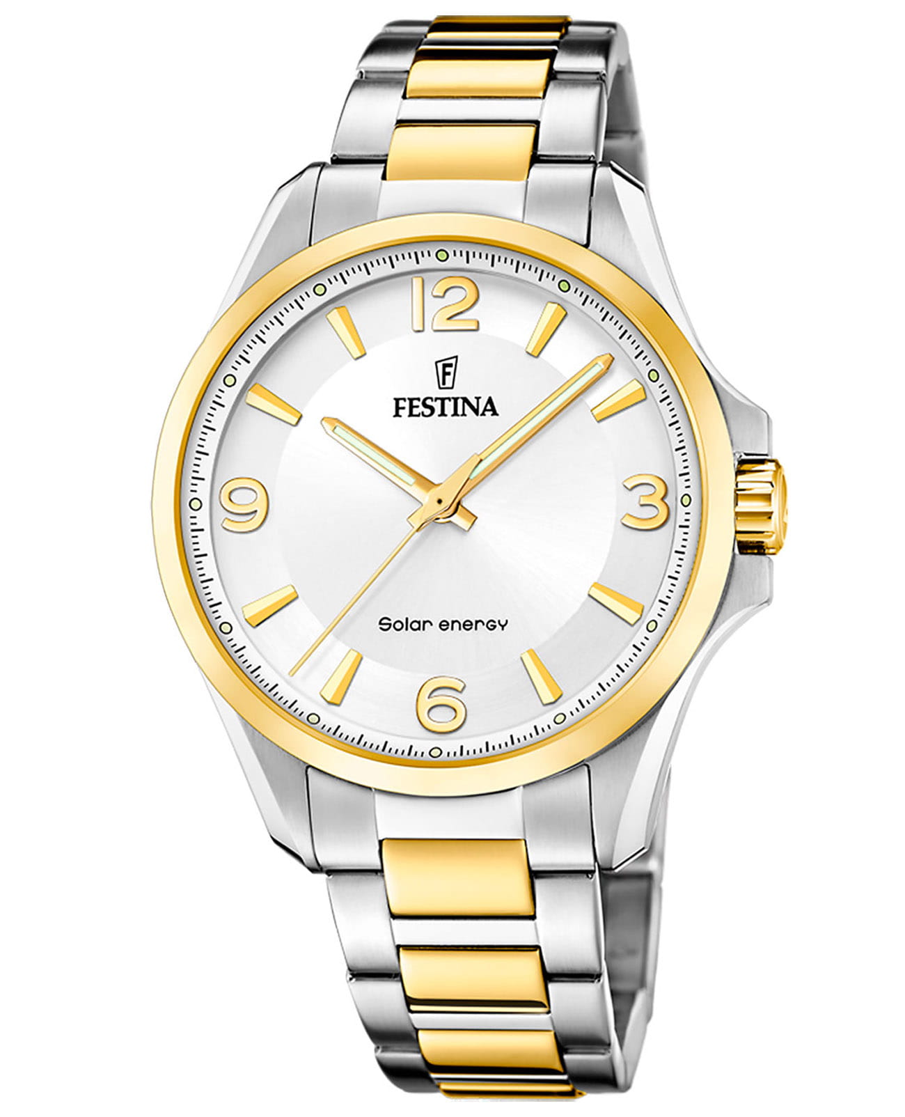 Festina Festina Solar F20657/1  F20657/1 кварцевые мужские часы белый циферблат, браслет сталь c pvd покрытием — вид спереди