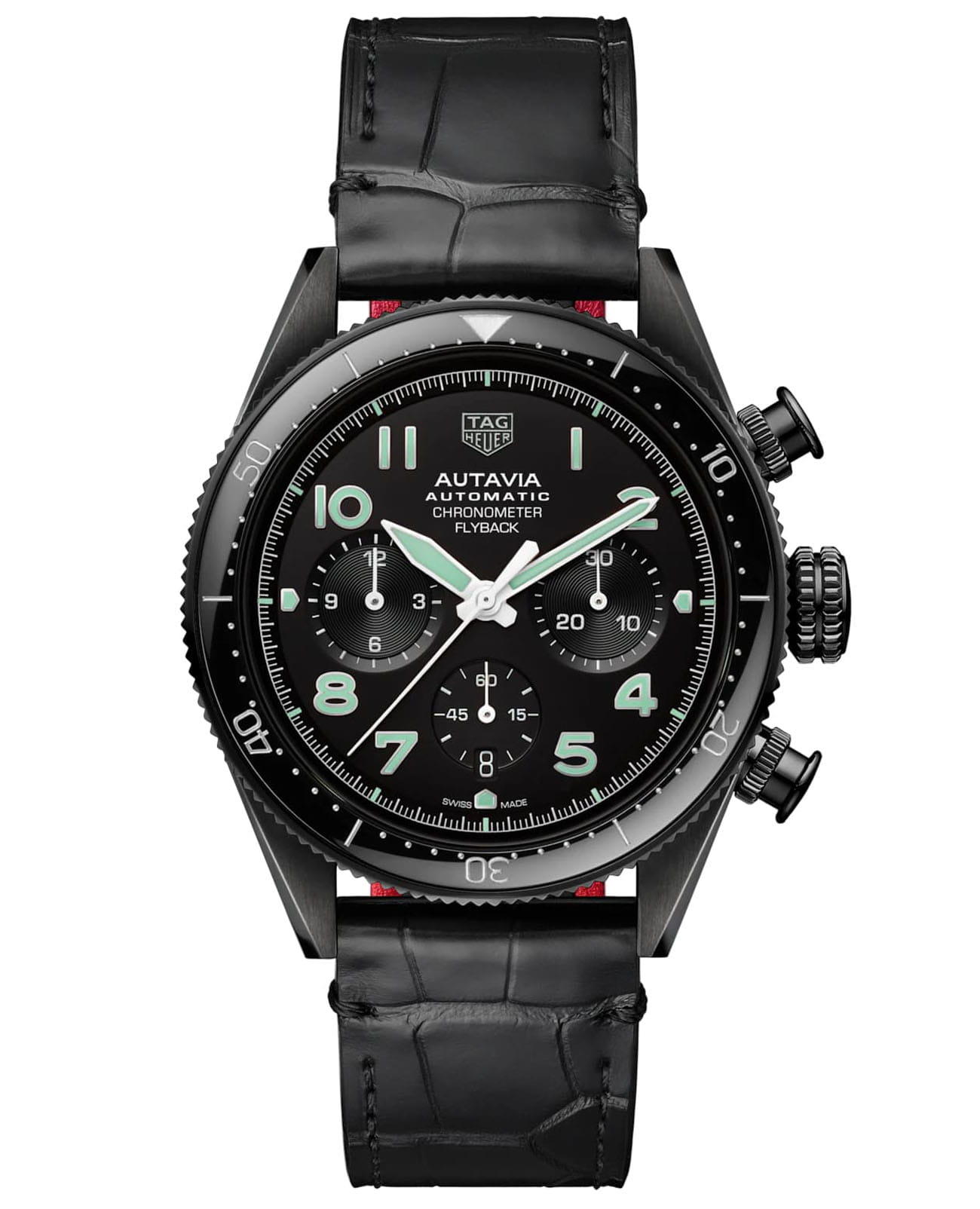 TAG Heuer TAG Heuer Autavia CBE511C.FC8280  CBE511C.FC8280 механические мужские часы черный циферблат, браслет кожаный — вид спереди