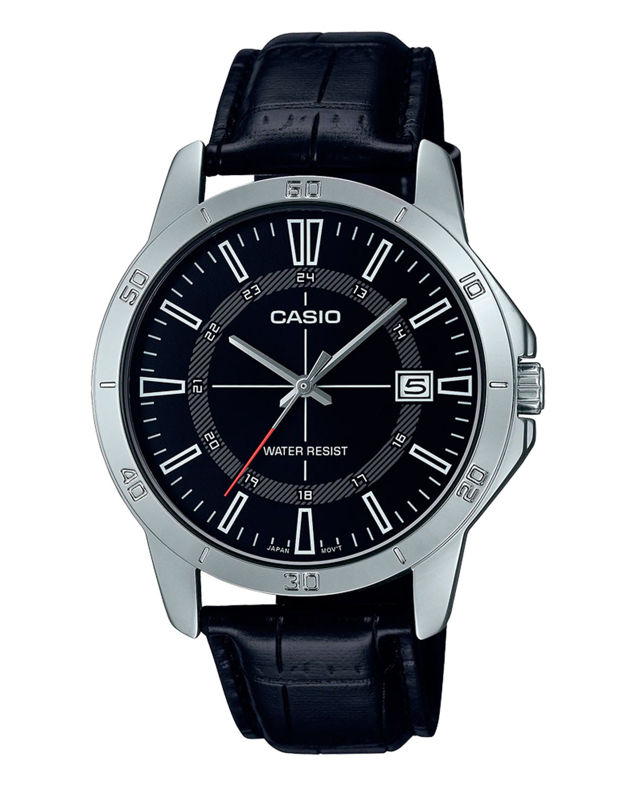 Casio Casio Collection MTP-V004L-1CUDF (MTP-V004L-1C)  MTP-V004L-1C кварцевые мужские часы черный циферблат, браслет кожаный — вид спереди