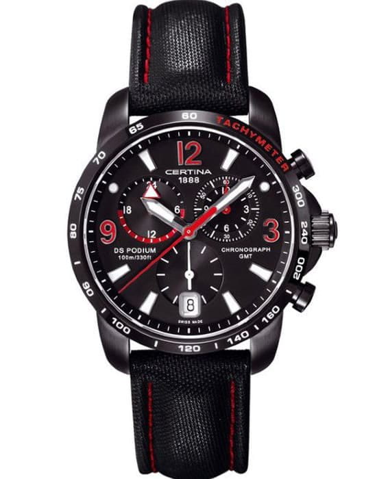 Certina Certina DS Podium C001.639.16.057.02  C0016391605702 кварцевые мужские часы черный циферблат, браслет кожаный — вид спереди