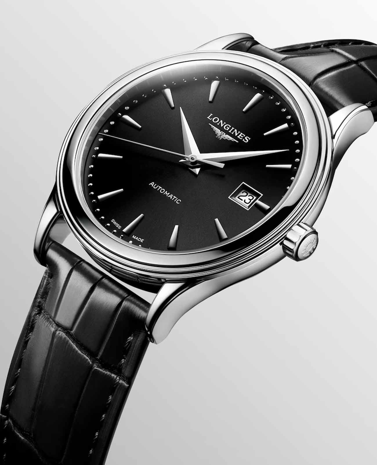 Longines Longines Flagship L4.984.4.59.2 мужские часы черный циферблат на запястье