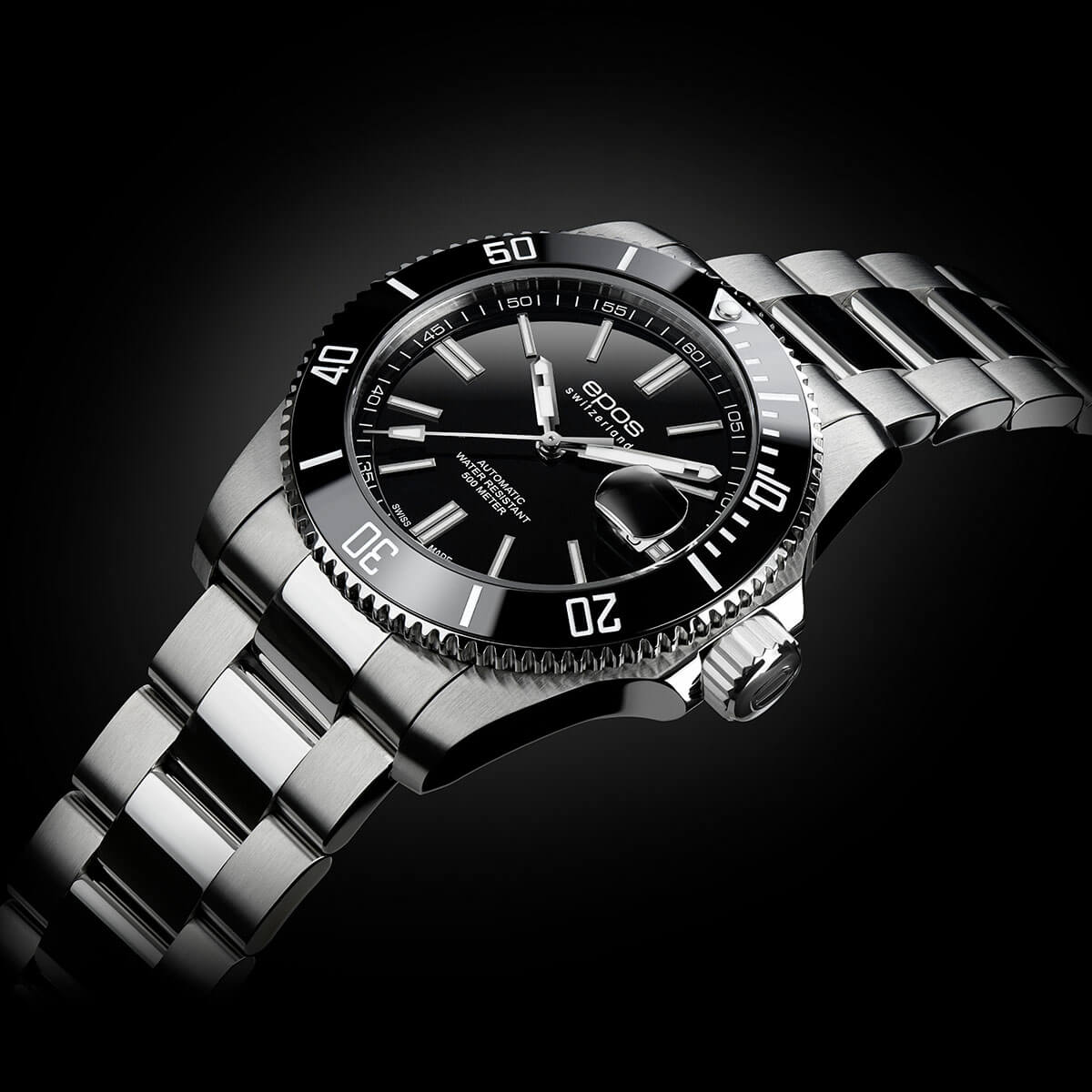 Epos Epos Diver 3504.131.20.15.30,  швейцария мужские часы на браслете нержавеющая сталь боковой вид