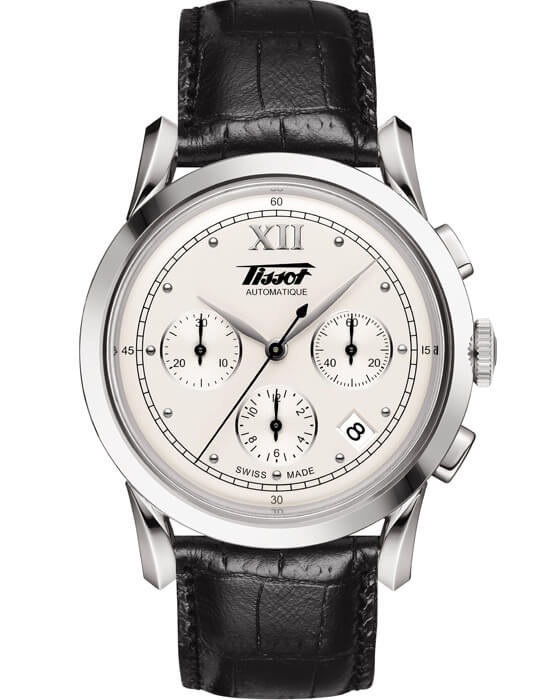 Tissot Tissot Heritage 1948 T66.1.722.33  T66172233 механические мужские часы белый циферблат, браслет кожаный — вид спереди
