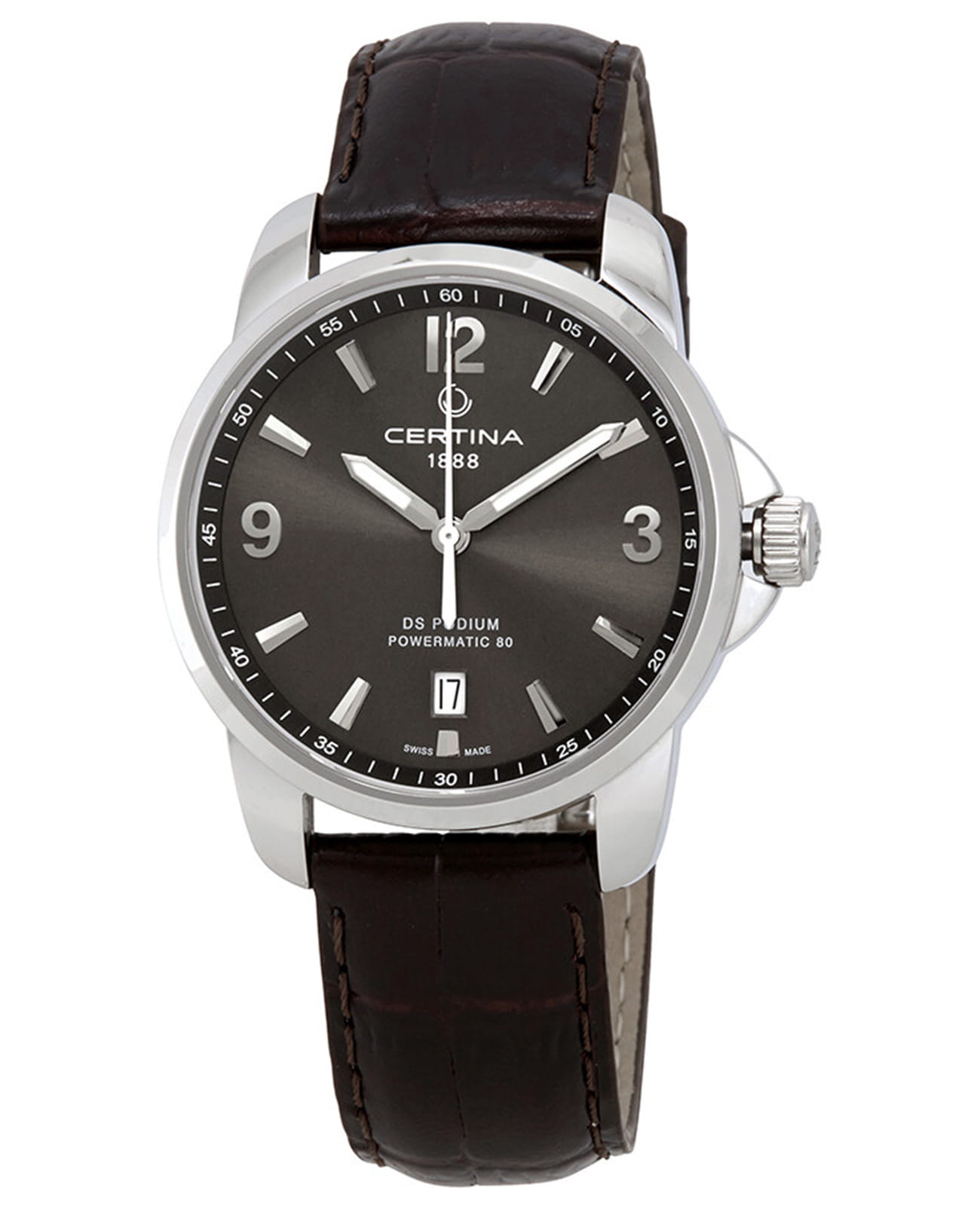 Certina Certina DS Podium C034.407.16.087.00  C0344071608700 кварцевые мужские часы антрацитовый циферблат, браслет кожаный — вид спереди