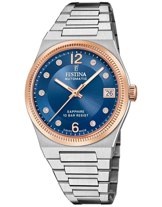 Festina Festina Swiss Made F20031/2  F20031/2 механические женские часы белый циферблат, браслет нержавеющая сталь — вид спереди