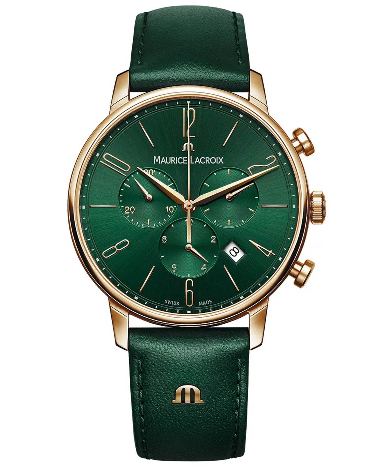 Maurice Lacroix Maurice Lacroix Eliros Chronograph EL1098-PVP01-620-5  EL1098-PVP01-620-5 кварцевые мужские часы зеленый циферблат, браслет кожаный — вид спереди
