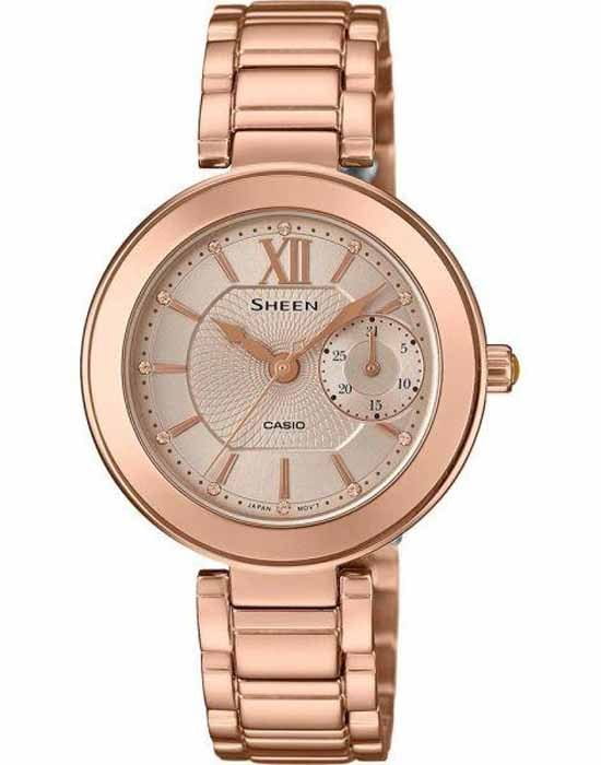 Casio Casio Sheen SHE-3050PG-7A  SHE-3050PG-7A кварцевые женские часы желтый циферблат, браслет  — вид спереди