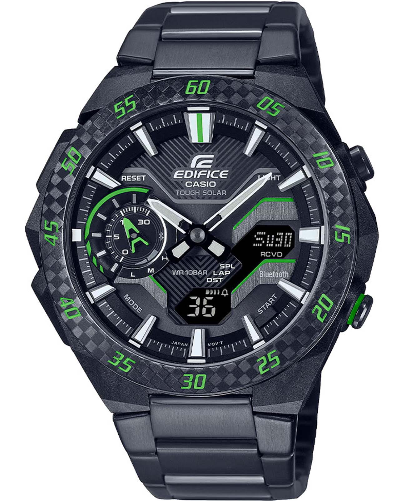 Casio Casio Edifice ECB-2200RC-1A3 ECB ECB-2200RC-1A3 кварцевые мужские часы черный циферблат, браслет нержавеющая сталь с ip-покрытием — вид спереди