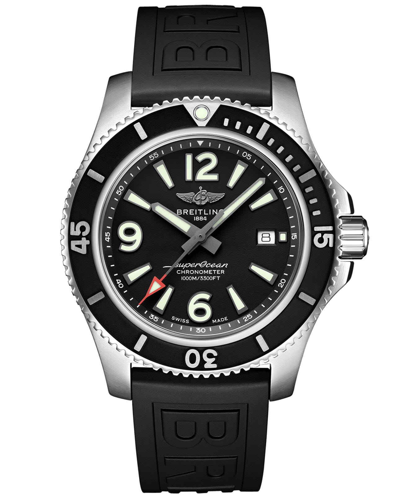 Breitling Breitling Superocean Automatic 44 A17367D71B1S1  A17367D71B1S1 механические мужские часы черный циферблат, браслет каучук — вид спереди