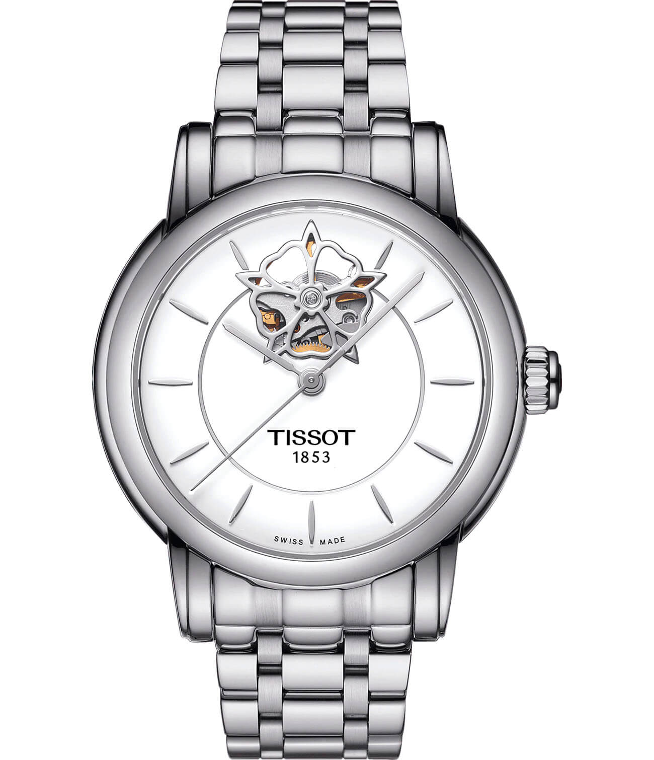 Tissot Tissot Lady Heart Powermatic 80 T050.207.11.011.04  T0502071101104 механические женские часы белый циферблат, браслет нержавеющая сталь — вид спереди