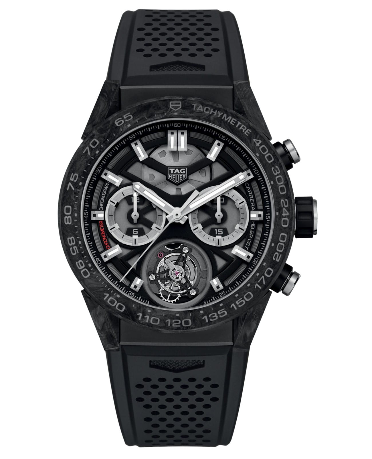 TAG Heuer TAG Heuer Carrera CAR5A8W.FT6071  CAR5A8W.FT6071 механические мужские часы черный циферблат, браслет каучук — вид спереди