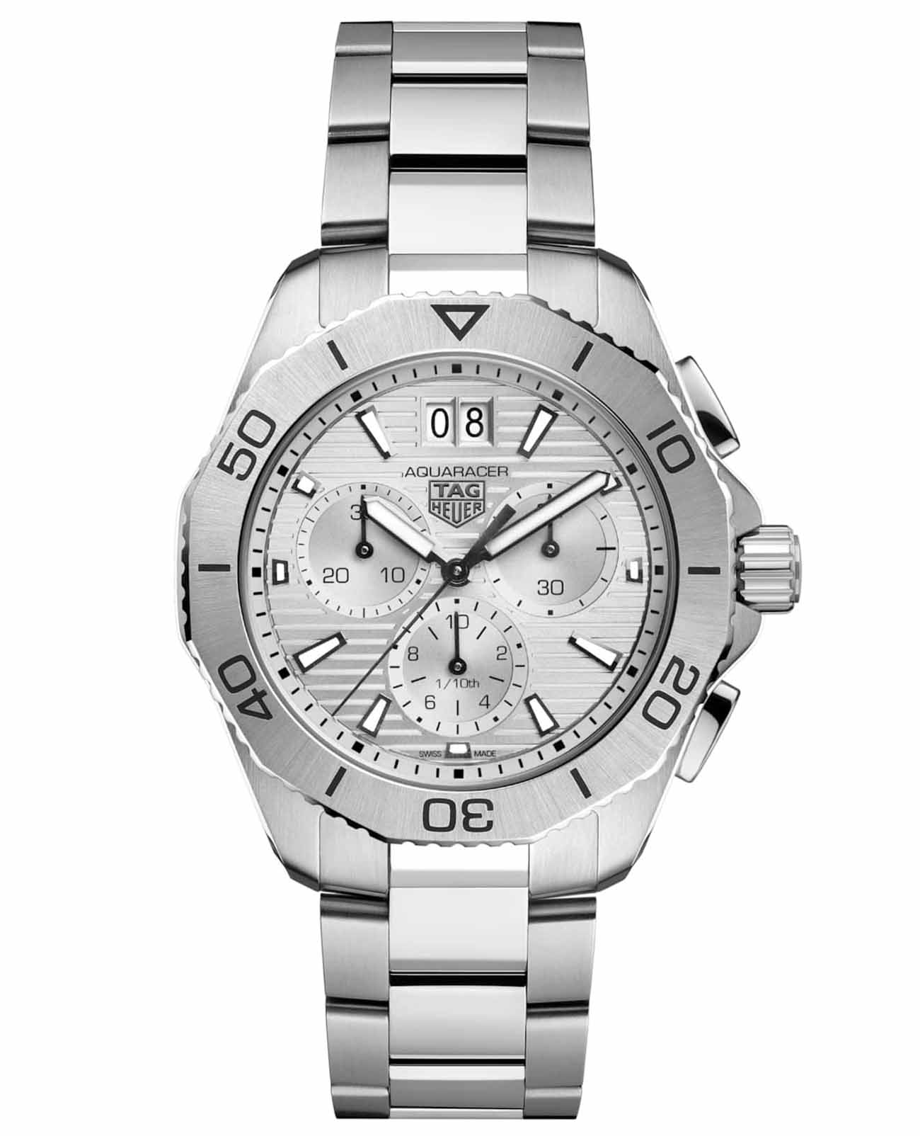 TAG Heuer TAG Heuer Aquaracer Professional 200 Date CBP1111.BA0627  CBP1111.BA0627 кварцевые мужские часы серебристый циферблат, браслет нержавеющая сталь — вид спереди