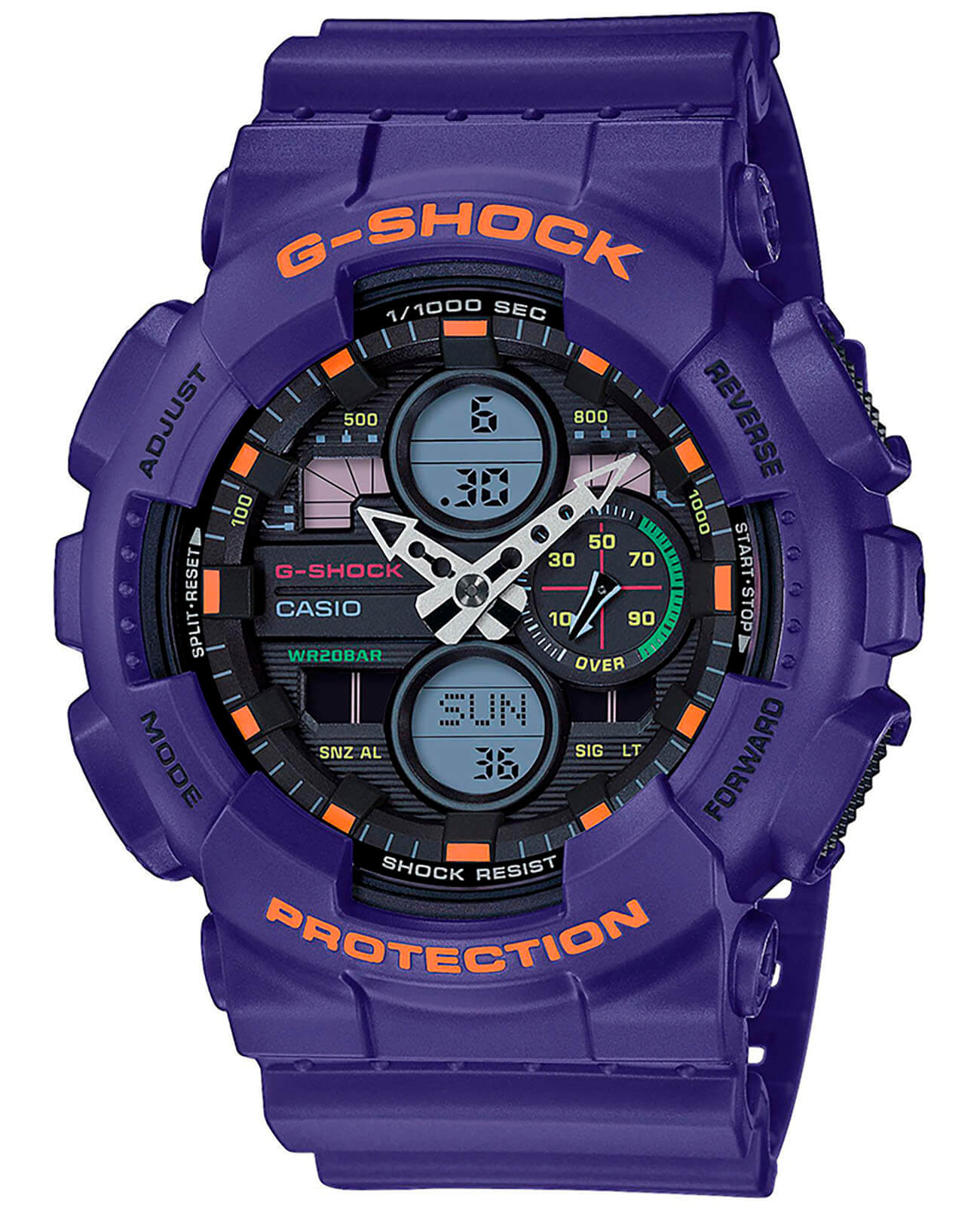 Casio Casio G-Shock GA-140-6AER GA GA-140-6A электронные мужские часы черный циферблат, браслет пластик — вид спереди