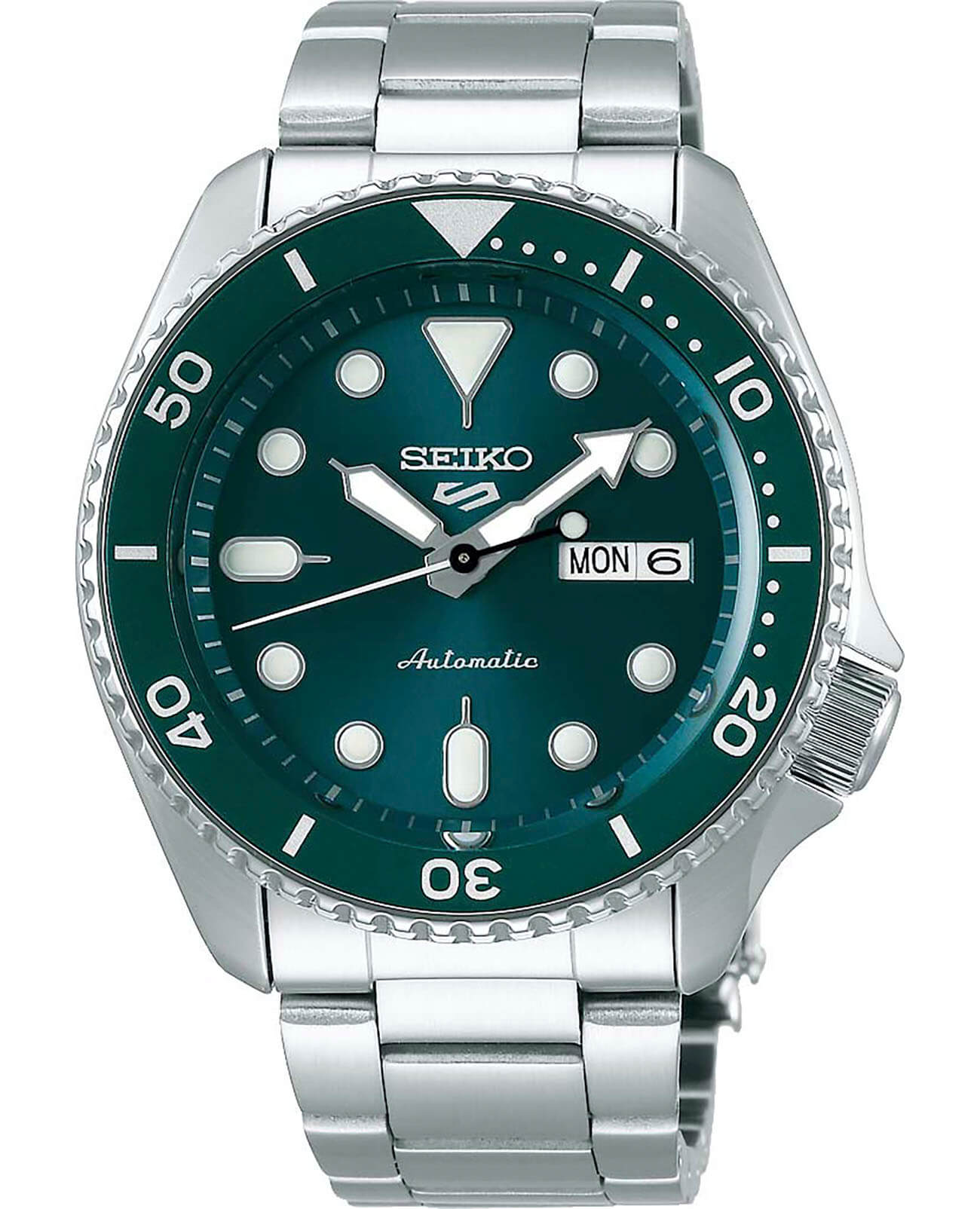 Seiko Seiko 5 Sports SRPD61K1  SRPD61K1 механические мужские часы зеленый циферблат, браслет нержавеющая сталь — вид спереди