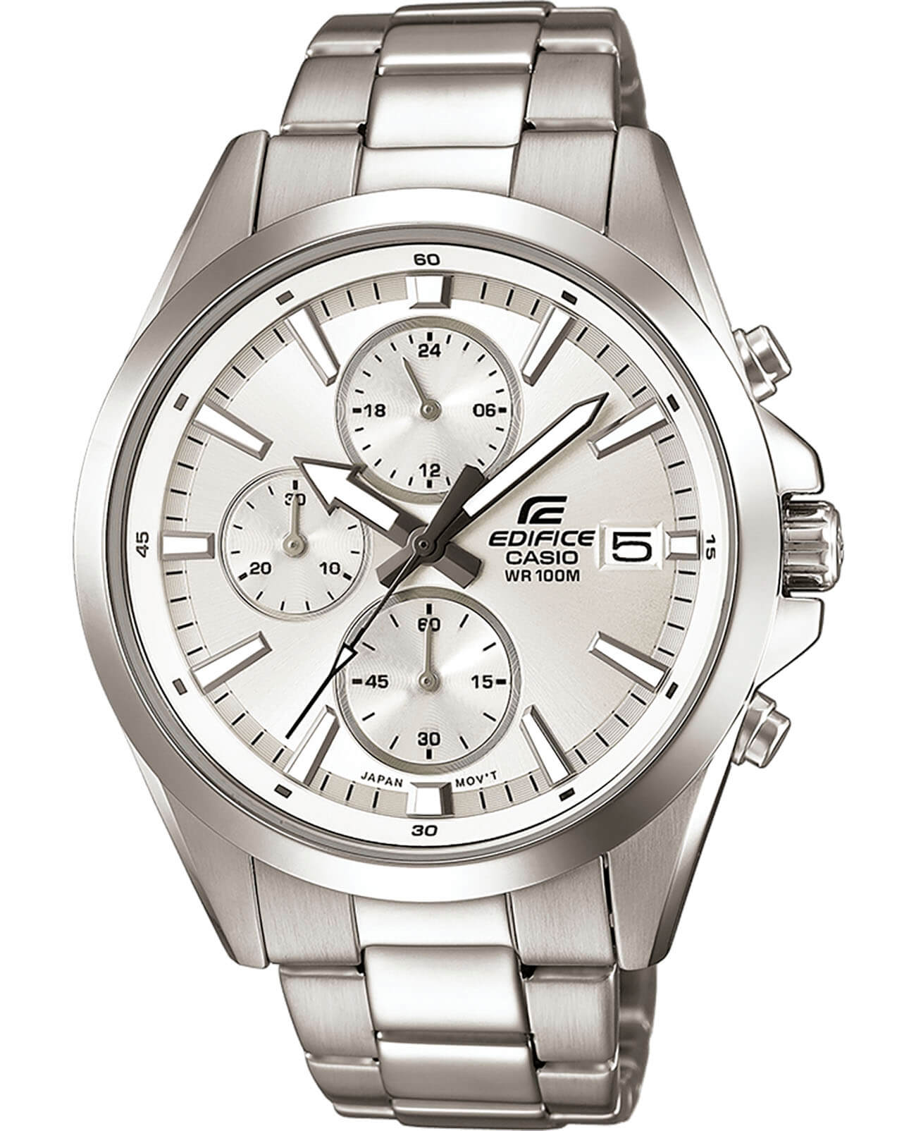 Casio Casio Edifice EFV-560D-7A EFV EFV-560D-7A кварцевые мужские часы серебристый циферблат, браслет нержавеющая сталь — вид спереди