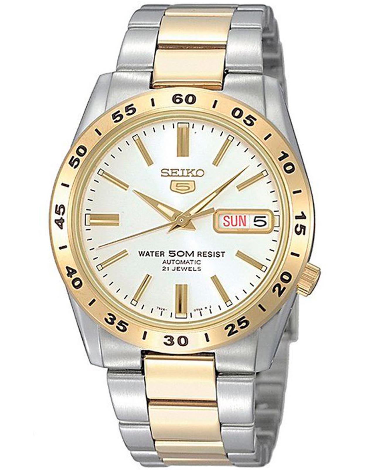 Seiko Seiko 5 Regular SNKE04K1  SNKE04K1 механические мужские часы белый циферблат, браслет нержавеющая сталь с pvd-покрытием — вид спереди