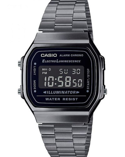 Casio Casio Collection A168WGG-1BDF (A168WGG-1B) Retro A168WGG-1B кварцевые мужские часы черный циферблат, браслет сталь с ip покрытием — вид спереди
