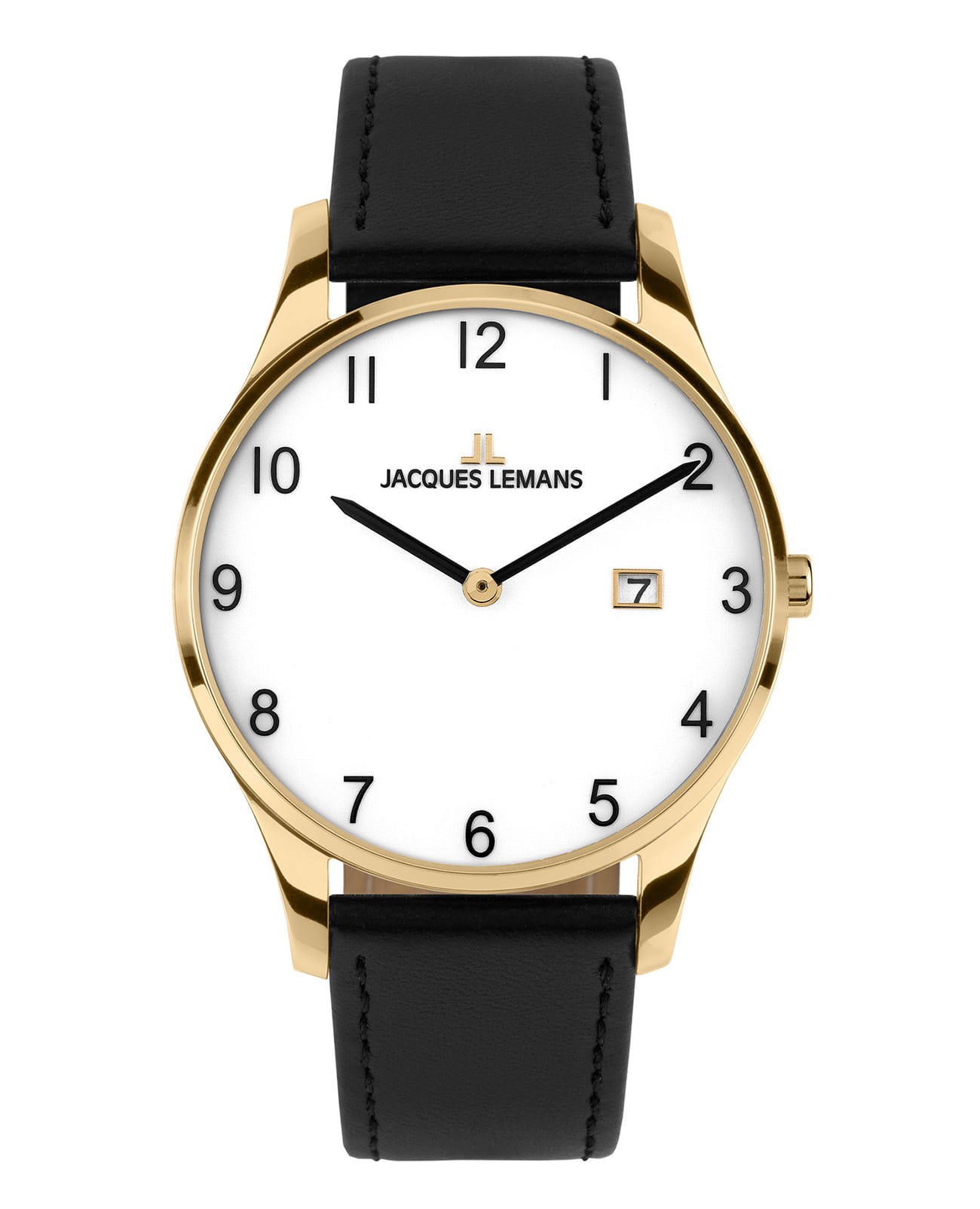 Jacques Lemans Jacques Lemans Classic 1-2122H  1-2122H кварцевые мужские часы белый циферблат, браслет кожаный — вид спереди