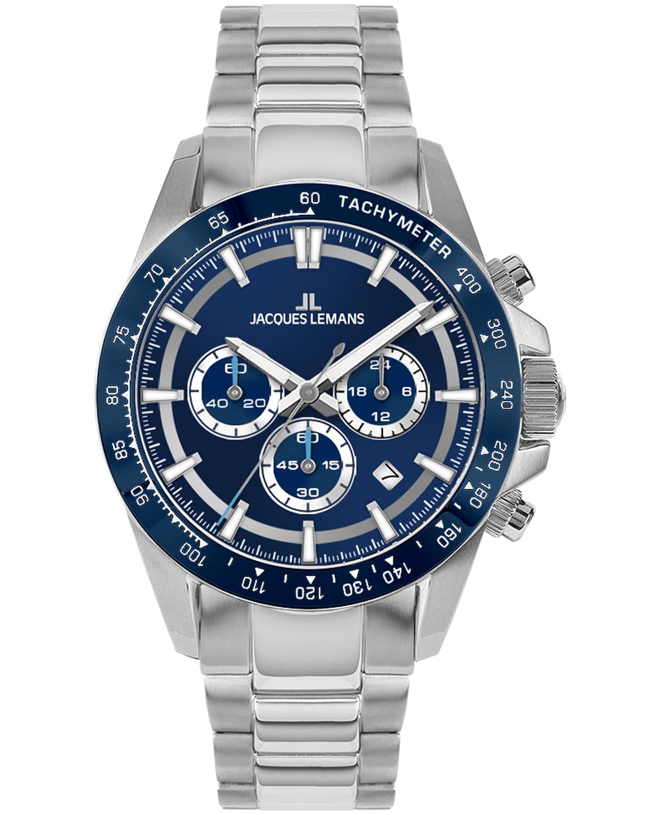 Jacques Lemans Jacques Lemans Liverpool Diver 1-2207C  1-2207C кварцевые мужские часы синий циферблат, браслет нержавеющая сталь — вид спереди