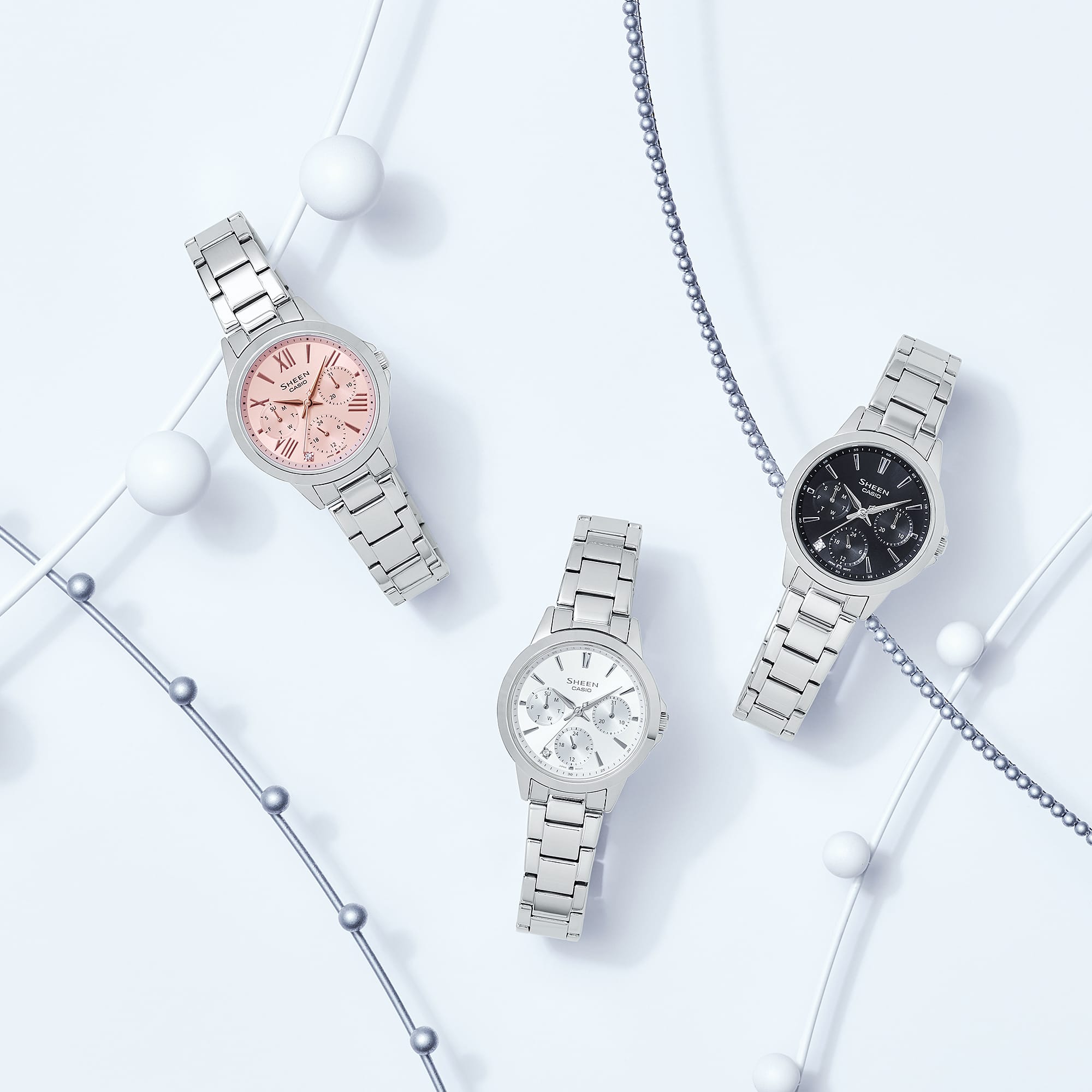 Casio Casio Sheen SHE-3516D-4A, sheen япония женские часы на браслете нержавеющая сталь боковой вид