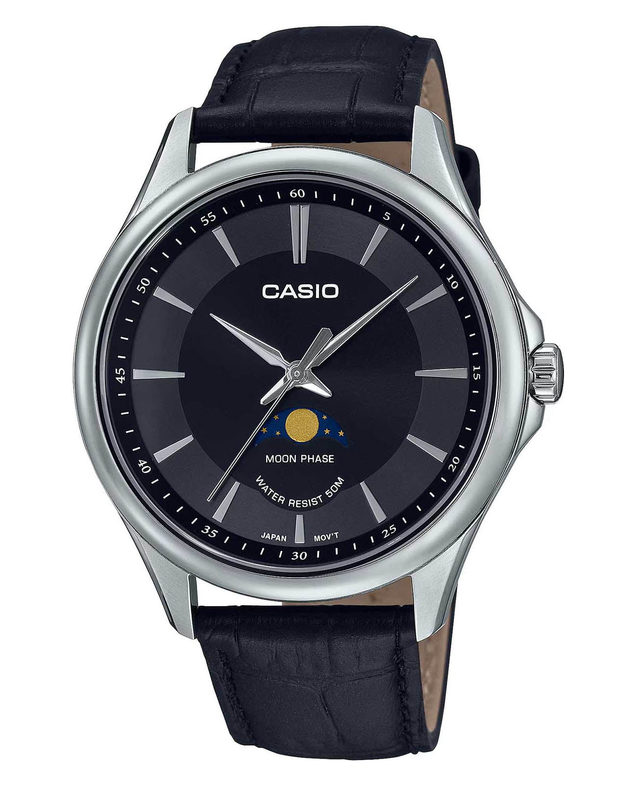 Casio Casio Collection MTP-M100L-1AVDF (MTP-M100L-1A)  MTP-M100L-1A кварцевые мужские часы черный циферблат, браслет кожаный — вид спереди