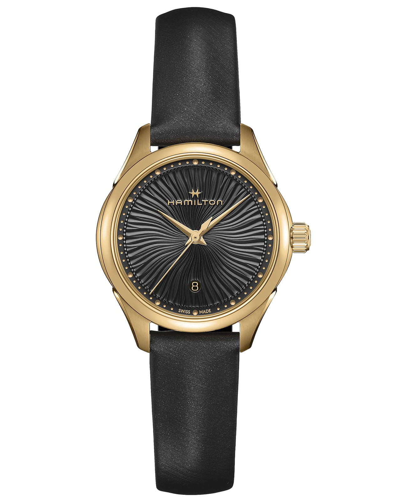 Hamilton Hamilton Jazzmaster Lady Quartz H32201430  H32201430 кварцевые женские часы черный циферблат, браслет кожаный — вид спереди