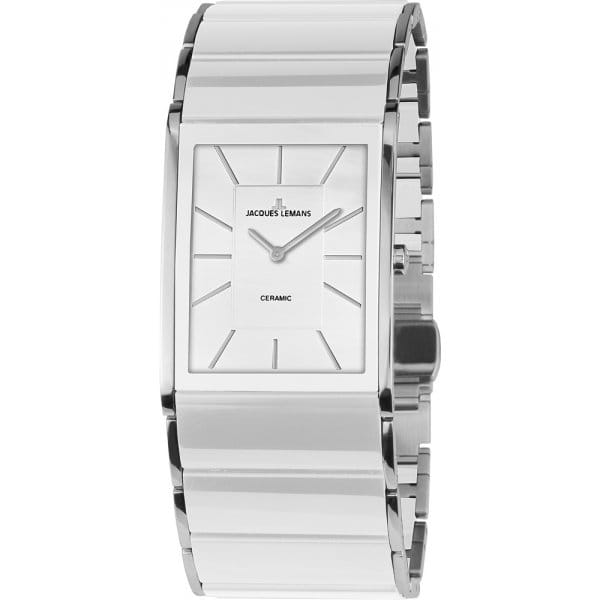 Jacques Lemans Jacques Lemans Dublin 1-1940B  1-1940B кварцевые женские часы белый циферблат, браслет сталь + керамические вставки — вид спереди