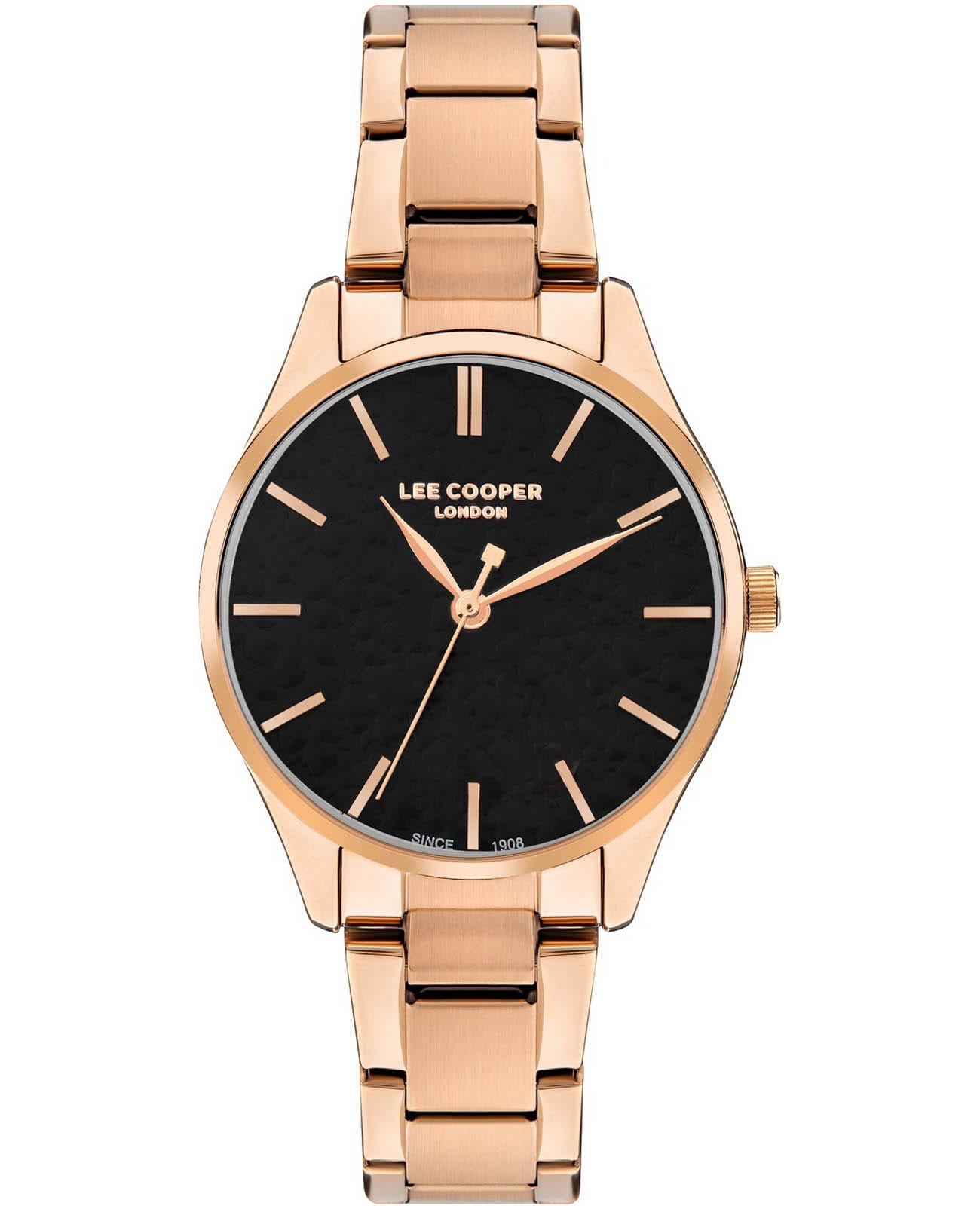 Lee Cooper Lee Cooper LC07958.450  LC07958.450 кварцевые женские часы черный циферблат, браслет нержавеющая сталь с ip-покрытием — вид спереди
