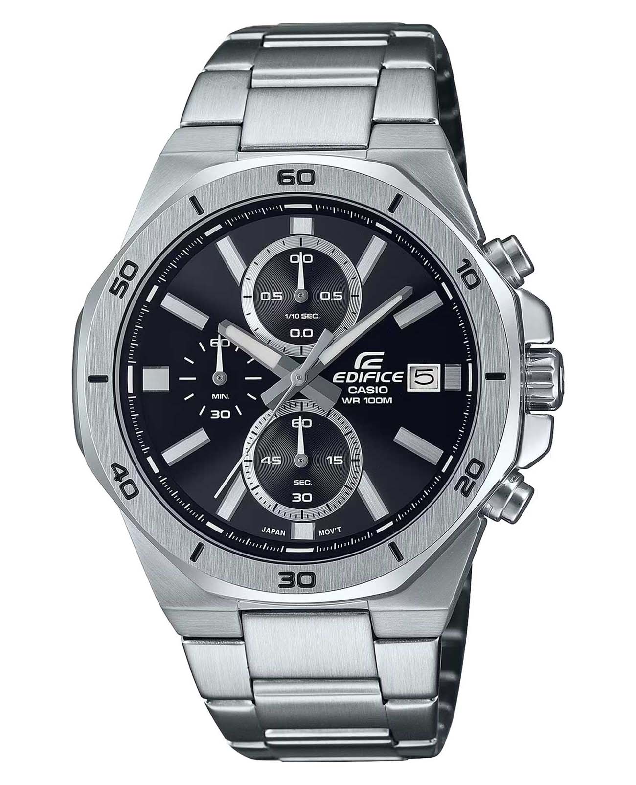 Casio Casio Edifice EFV-640D-1AVUDF (EFV-640D-1A) EFV EFV-640D-1A кварцевые мужские часы черный циферблат, браслет нержавеющая сталь — вид спереди