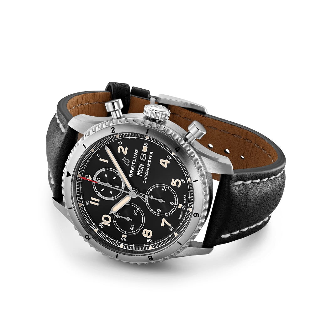 Breitling Breitling Aviator 8 Chronograph 43 A13316101B1X1, aviator 8 швейцария мужские часы на браслете кожаный боковой вид