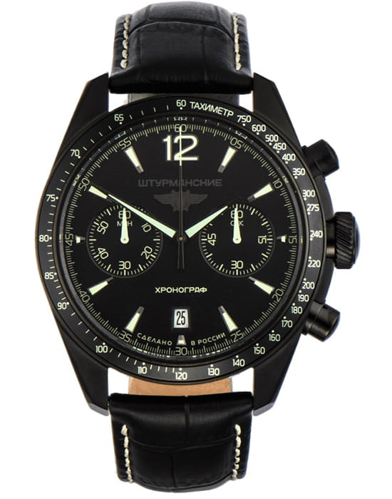 Штурманские Штурманские Луна 25 6S21/4794411  6S21/4794411 кварцевые мужские часы черный циферблат, браслет кожаный — вид спереди
