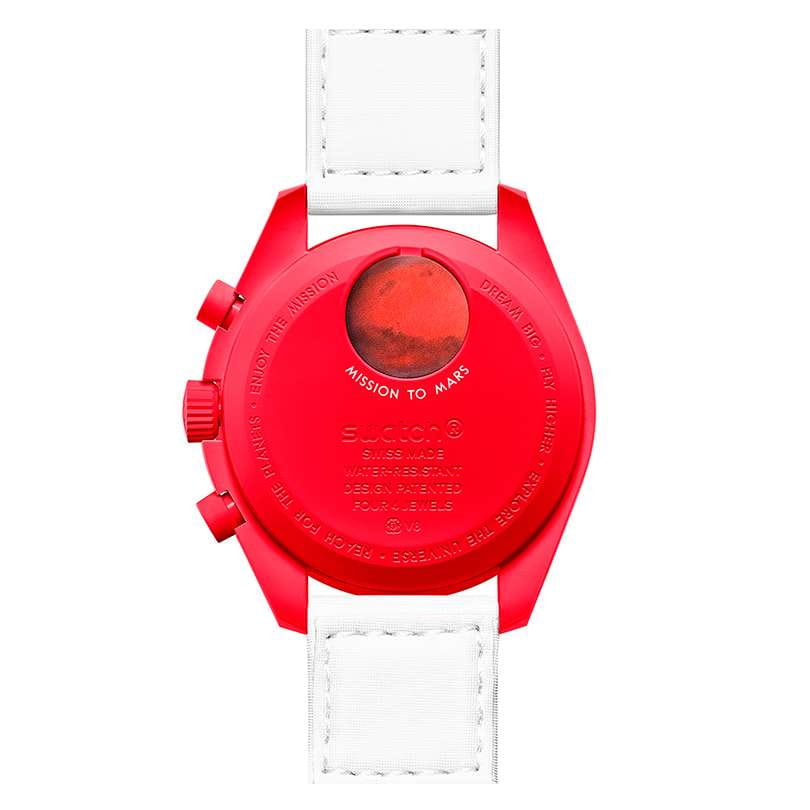Swatch Swatch x Omega Bioceramic Moonswatch Mission to Mars SO33R100, swatch x omega moonwatch швейцария женские часы на браслете нейлон боковой вид
