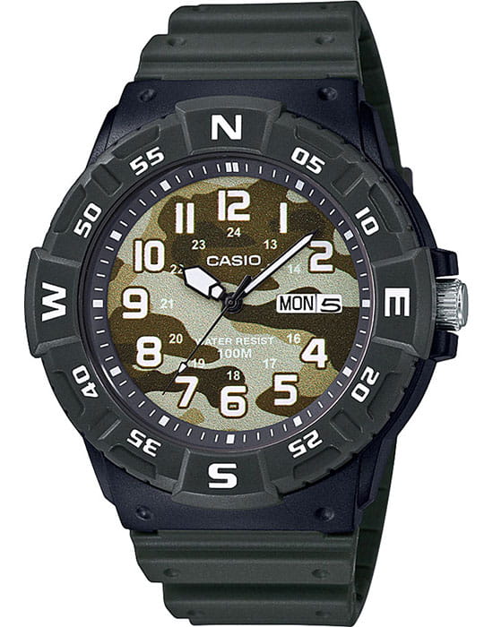 Casio Casio Collection MRW-220HCM-3B  MRW-220HCM-3BVEF кварцевые мужские часы зеленый циферблат, браслет пластик — вид спереди
