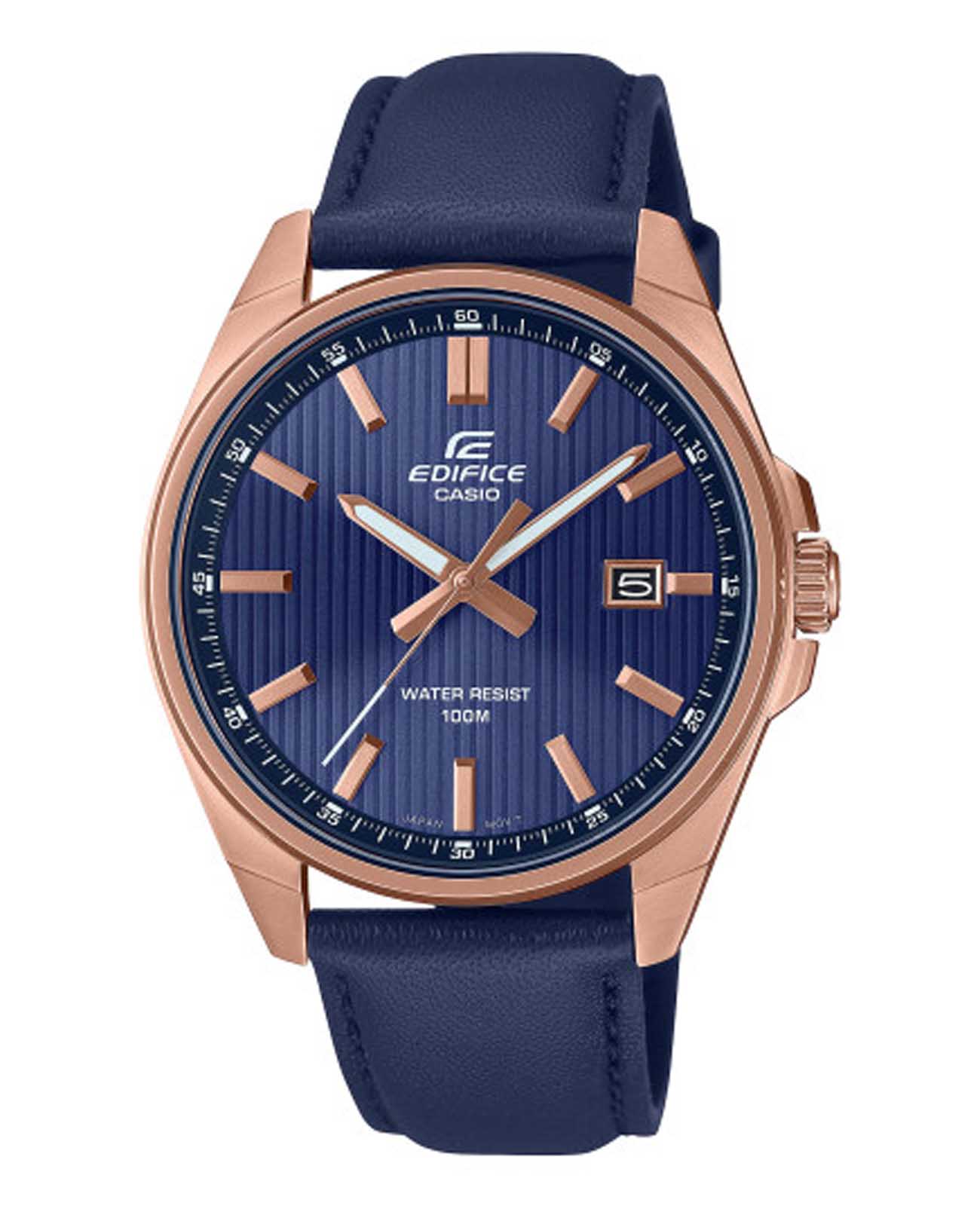 Casio Casio Edifice EFV-150CL-2AVUDF (EFV-150CL-2A) EFV EFV-150CL-2A кварцевые мужские часы синий циферблат, браслет кожаный — вид спереди