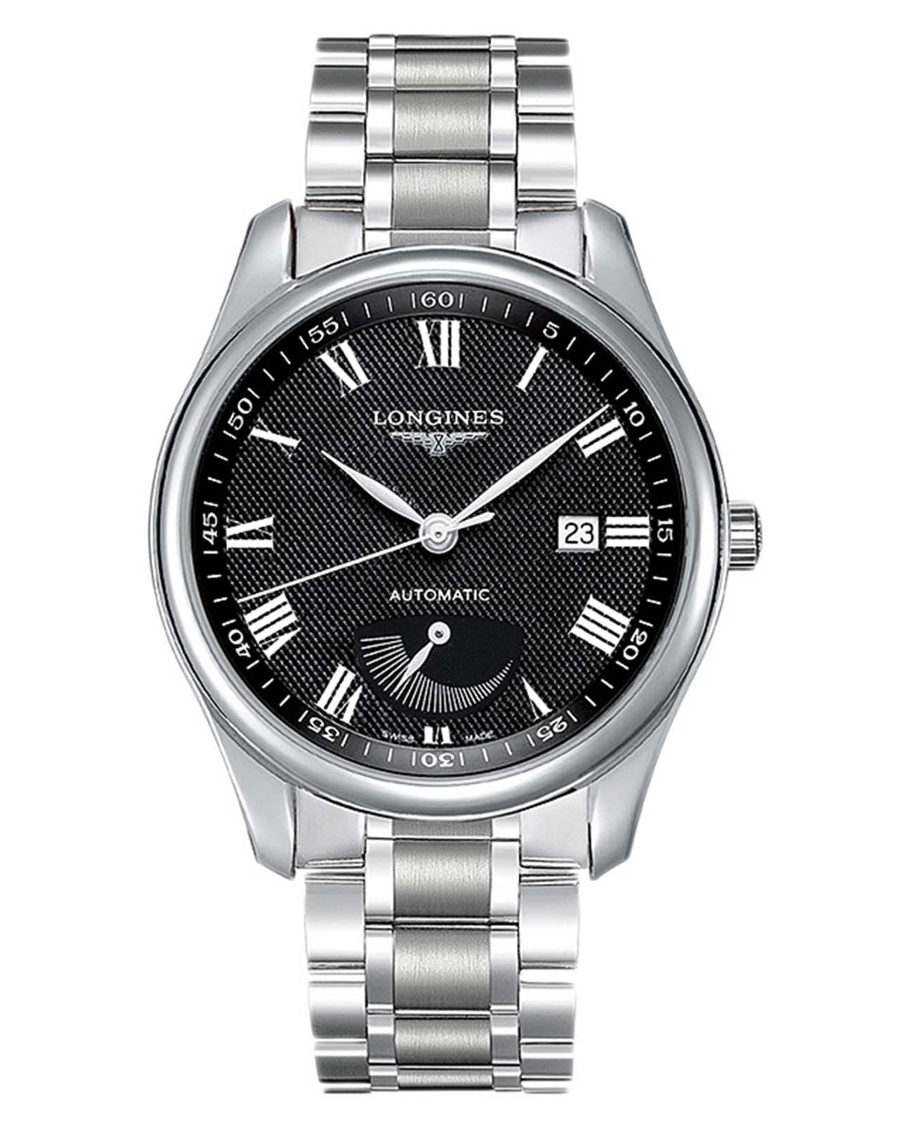 Longines Longines Master Collection L2.908.4.51.6  L29084516 механические мужские часы черный циферблат, браслет нержавеющая сталь — вид спереди