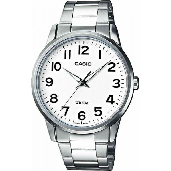 Casio Casio Collection MTP-1303D-7BVDF (MTP-1303D-7B)  MTP-1303D-7B кварцевые мужские часы белый циферблат, браслет нержавеющая сталь — вид спереди