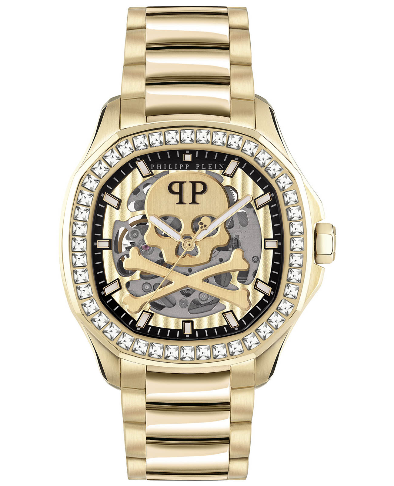 Philipp Plein Philipp Plein Plein Philipp PWRAA0723  PWRAA0723 механические мужские часы золотой циферблат, браслет нержавеющая сталь с ip-покрытием — вид спереди