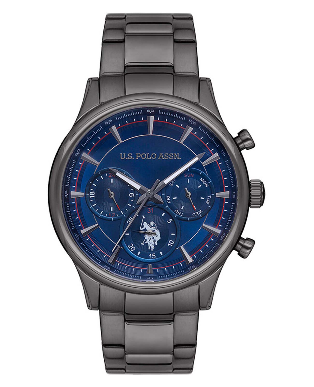 U.S. Polo Assn. U.S. Polo Assn. Crossing USPA1010-04  USPA1010-04 кварцевые мужские часы синий циферблат, браслет сталь с ip покрытием — вид спереди
