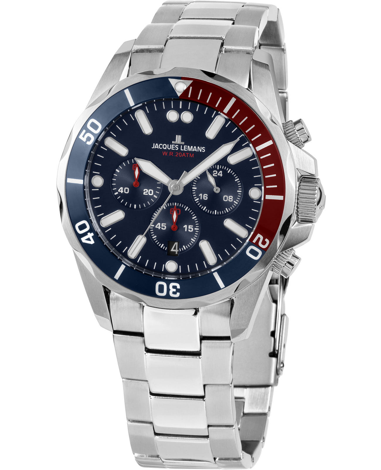 Jacques Lemans Jacques Lemans Sport 1-2091G  1-2091G кварцевые мужские часы синий циферблат, браслет нержавеющая сталь — вид спереди