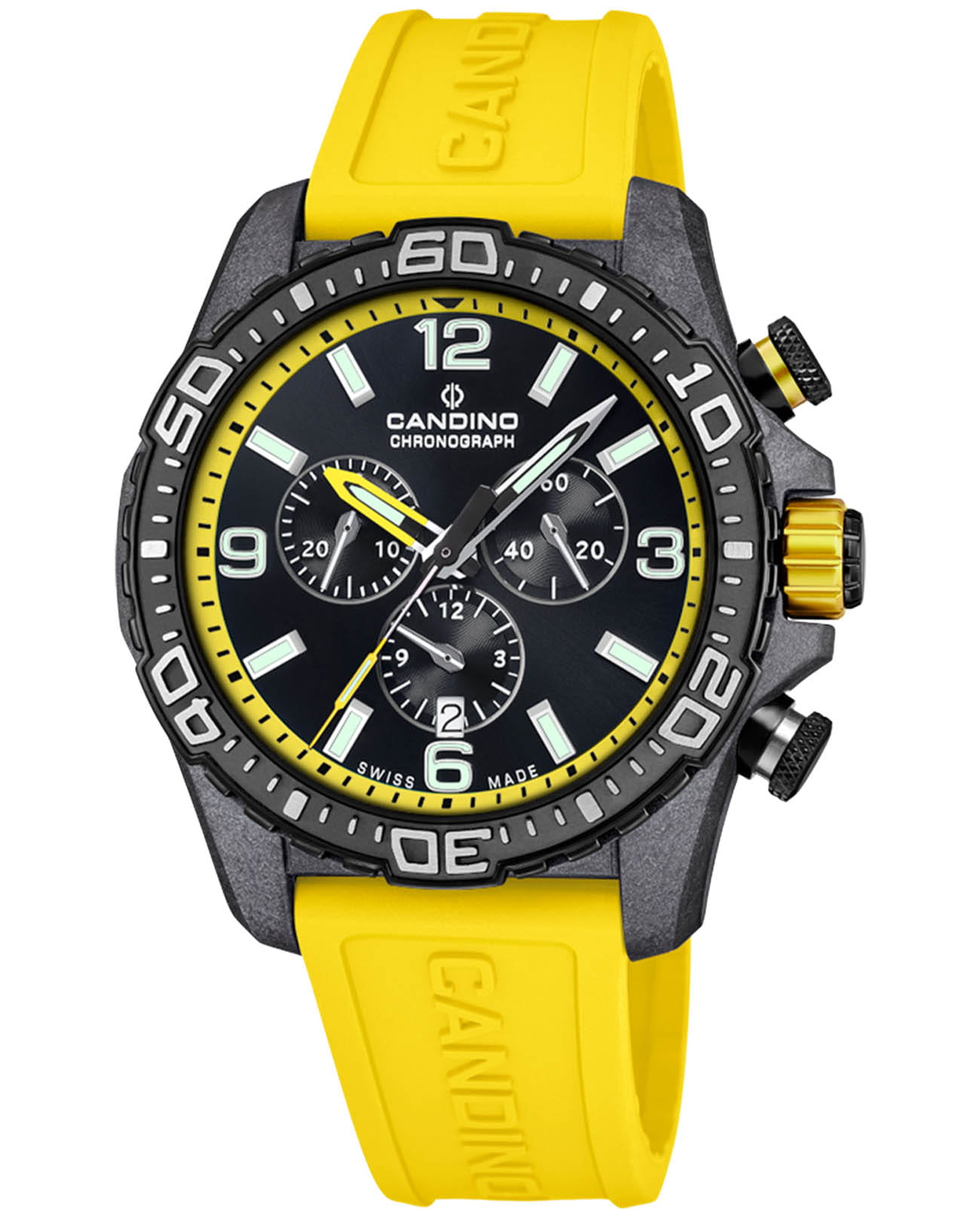 Candino Candino Chronos C4779/6  C4779/6 кварцевые мужские часы черный циферблат, браслет каучук — вид спереди