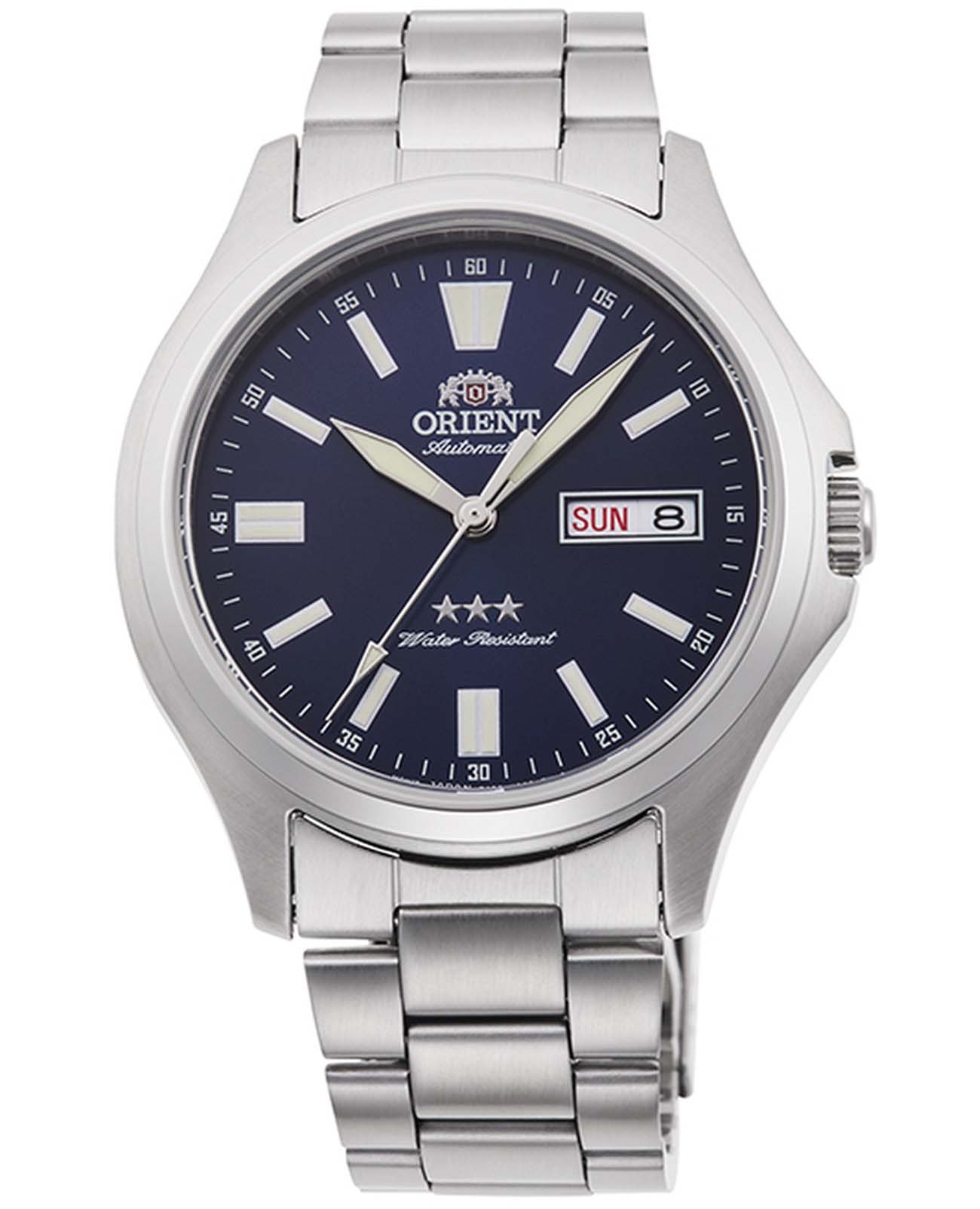 Orient Orient 3 Stars RA-AB0F09L (RN-AB0F09L)  RA-AB0F09L механические мужские часы синий циферблат, браслет нержавеющая сталь — вид спереди