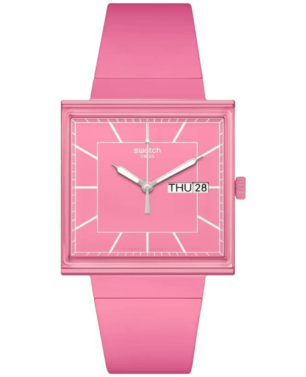 Swatch Swatch Square Bioceramic Standard SO34P700  SO34P700 кварцевые женские часы розовый циферблат, браслет биоматериал — вид спереди