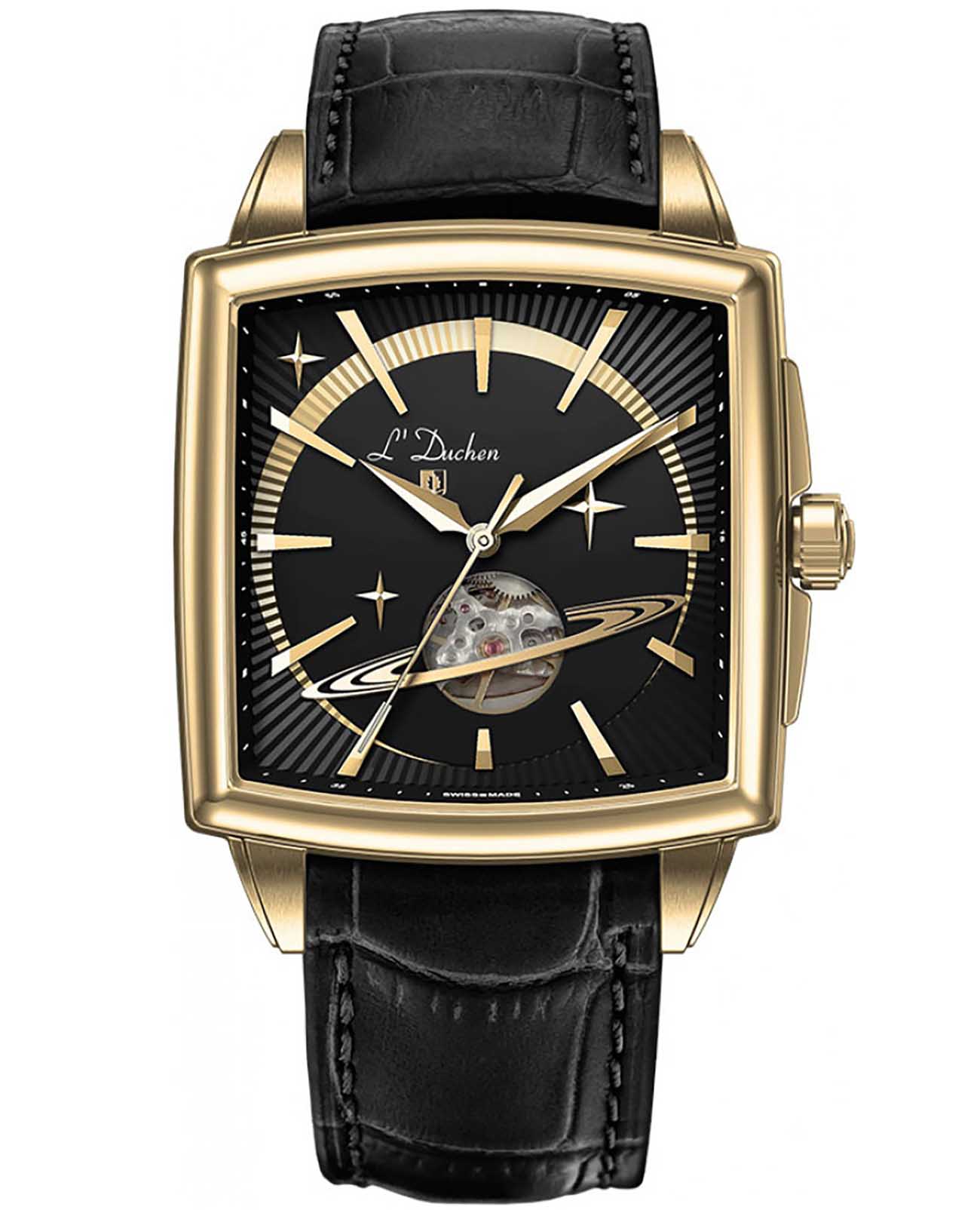 L'Duchen LDuchen D 444.21.31  D 444.21.31 механические мужские часы черный циферблат, браслет кожаный — вид спереди