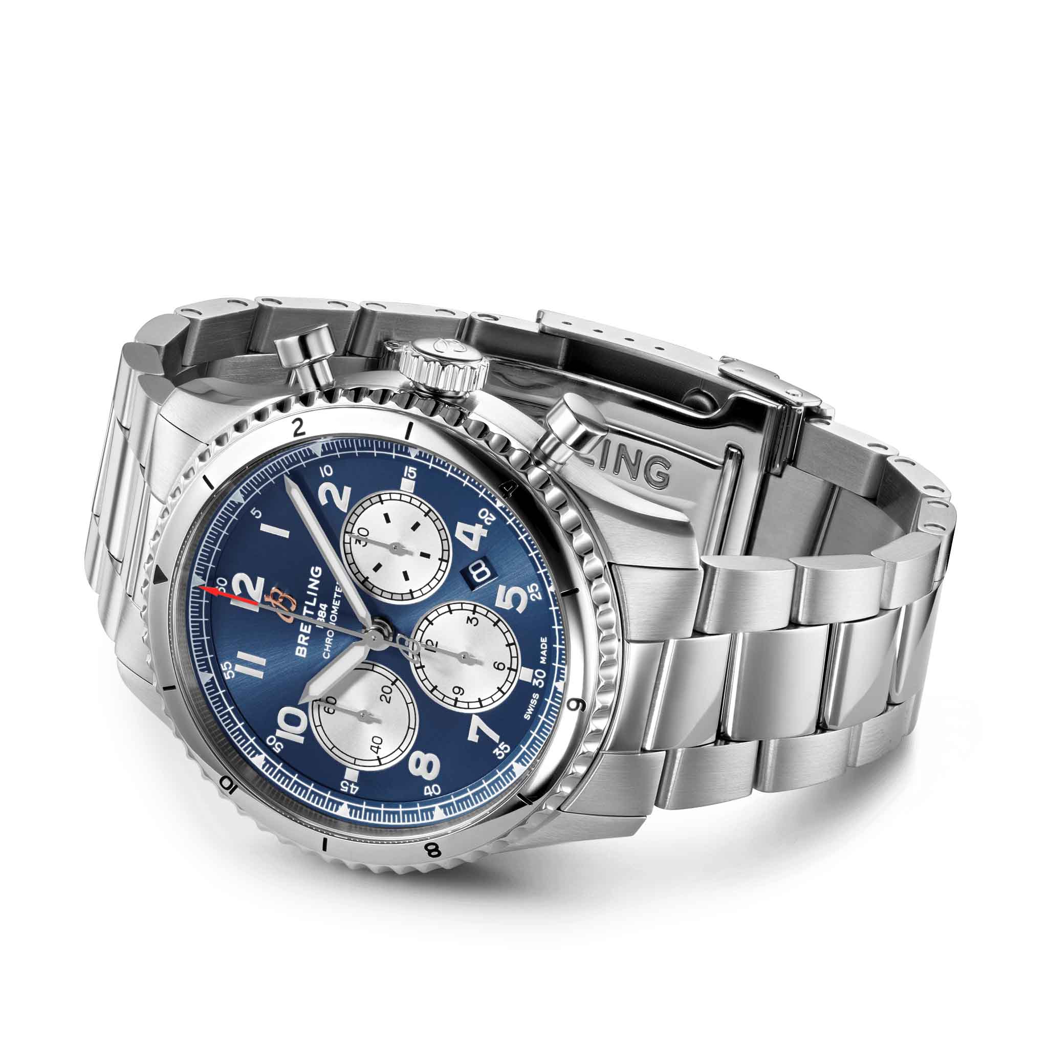 Breitling Breitling Aviator 8 B01 Chronograph 43 AB0119131C1A1, aviator 8 швейцария мужские часы на браслете нержавеющая сталь боковой вид