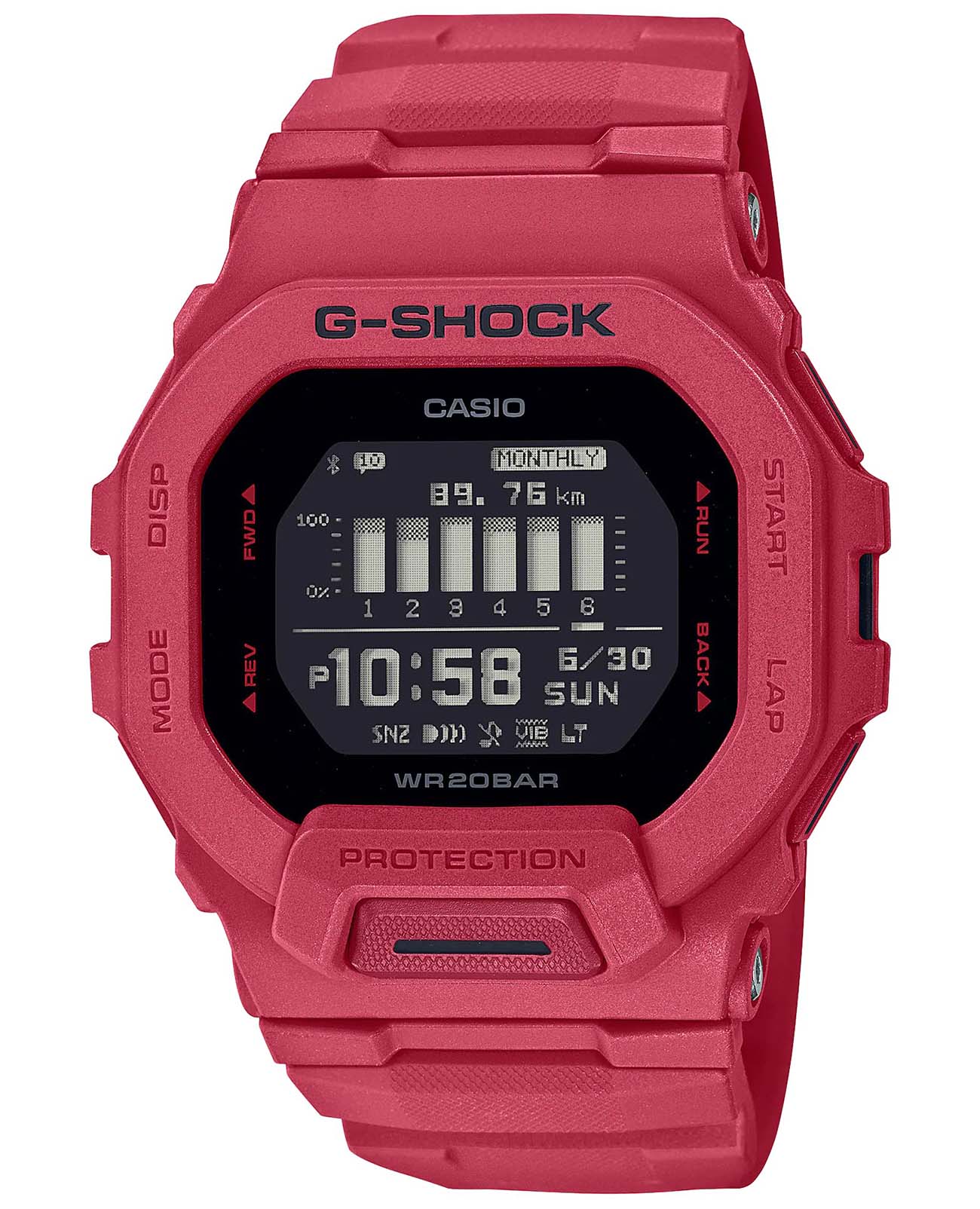Casio Casio G-Shock GBD-200RD-4 G-SQUAD GBD-200RD-4 электронные мужские часы черный циферблат, браслет полимер — вид спереди