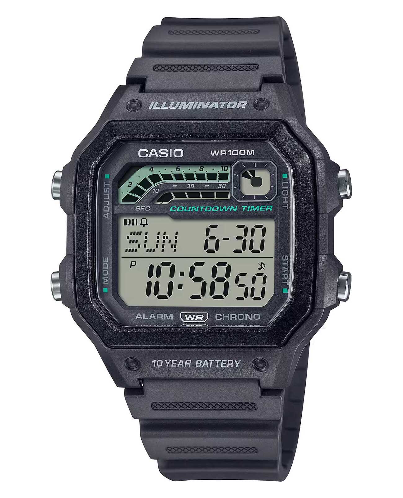 Casio Casio Collection WS-1600H-8AVDF (WS-1600H-8A)  WS-1600H-8A электронные мужские часы  циферблат, браслет пластик — вид спереди