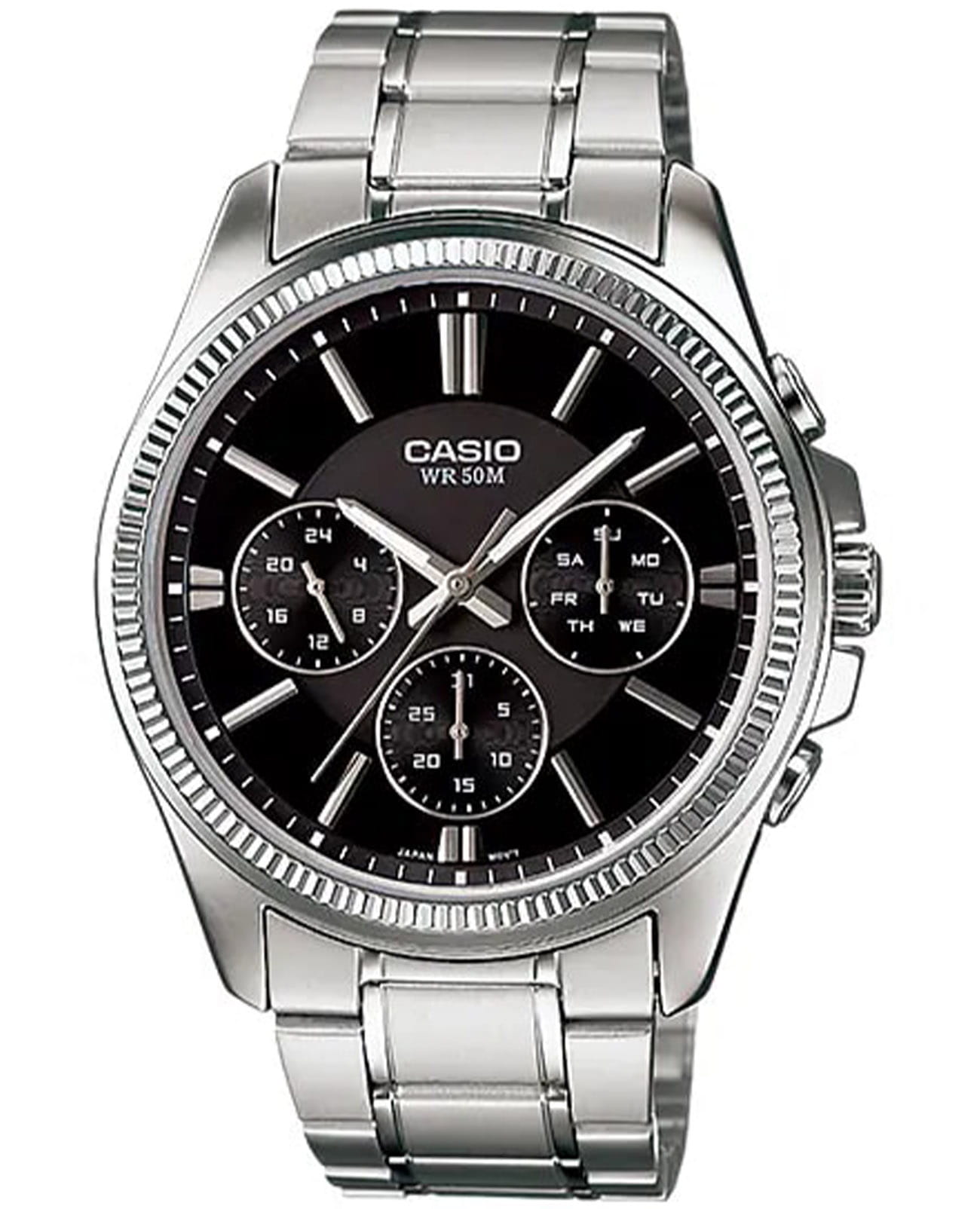 Casio Casio Collection MTP-1375D-1A (MTP-1375D-1A)  MTP-1375D-1A кварцевые мужские часы черный циферблат, браслет нержавеющая сталь — вид спереди