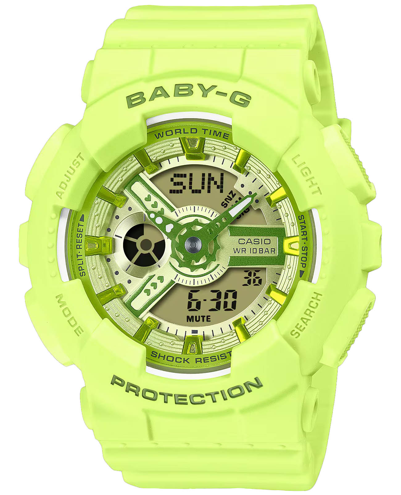 Casio Casio Baby-G BA-110YK-3A  BA-110YK-3A кварцевые женские часы зеленый циферблат, браслет пластик — вид спереди