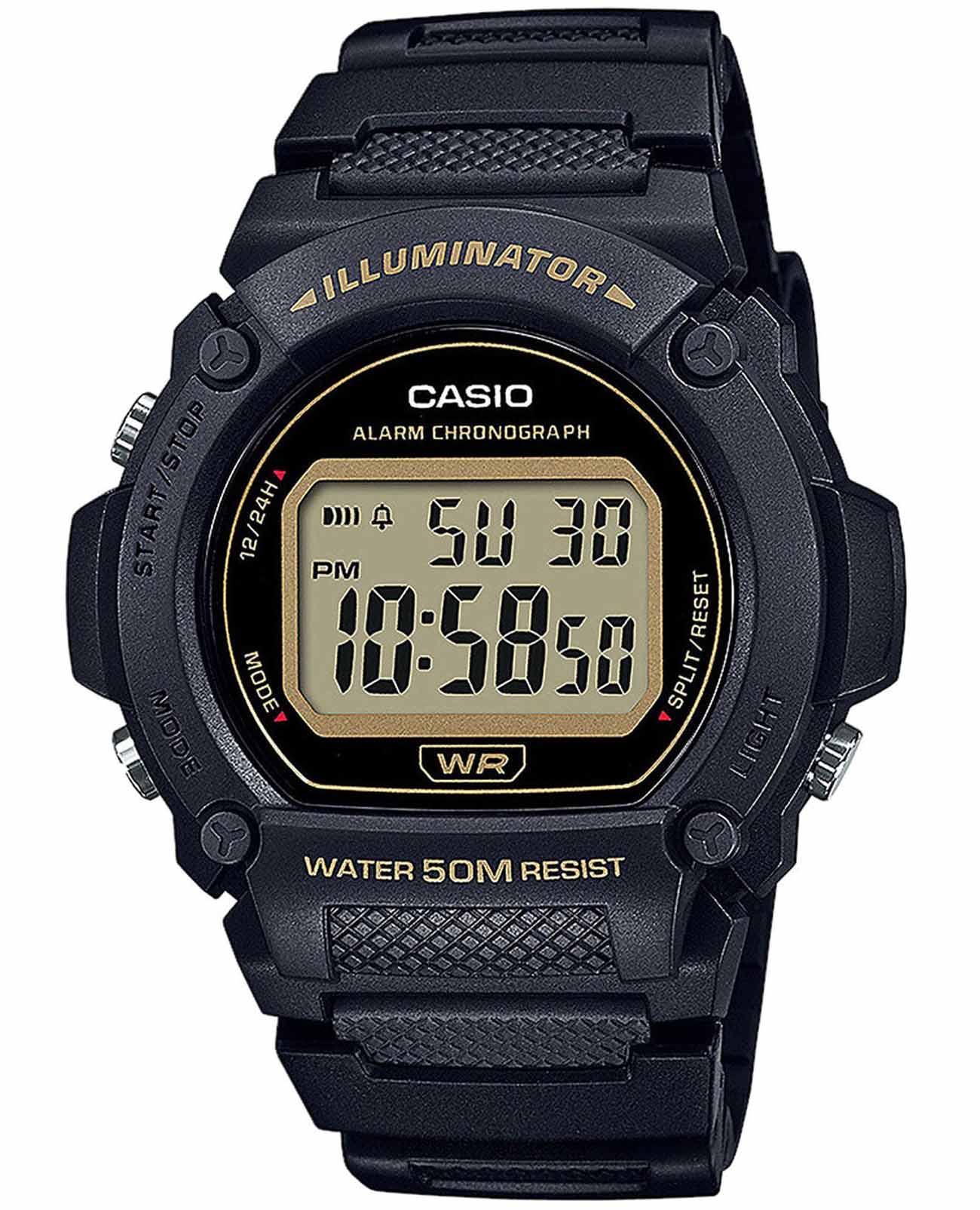 Casio Casio Collection W-219H-1A2VEF  W-219H-1A2VEF кварцевые мужские часы черный циферблат, браслет пластик — вид спереди